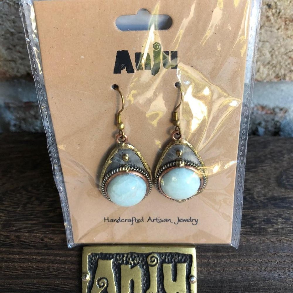 ANJU JEWELRY MIXED METAL JANYA AMAZONITE EARRINGS, E251-AZ, NEW
